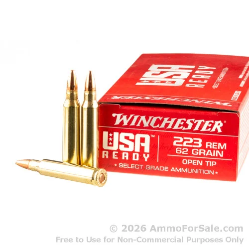 20 Rounds of Discount 62gr Open Tip .223 Ammo For Sale by Winchester