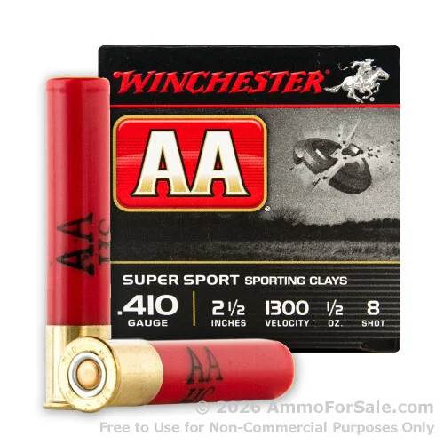 250 Rounds of Discount 2-1/2″ 1/2 ounce #8 shot 410ga Ammo For Sale by Winchester