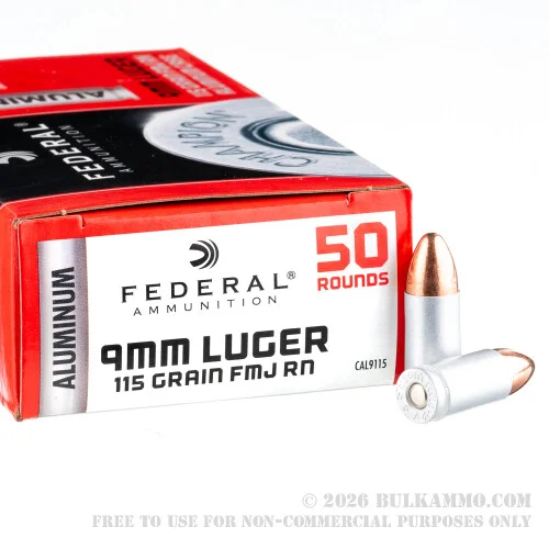 50 Rounds of 9mm Ammo by Federal Champion – 115gr FMJ