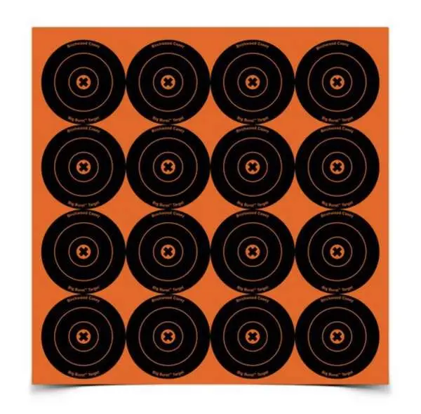 Birchwood Casey 36348 Big BurstSelf-Adhesive Paper 3" Bullseye Orange Target Sheet w/Black Targets 48 Per Pack
