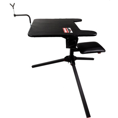 Birchwood Casey Swivel Action Shooting Bench | Seat and Top Swivel 360 Degrees | Extended Armrests | Adjustable Rubber Coated Gun Rest | 2 Shell Gear Pockets | Rated for 300LBS | Black | BC-MSB300