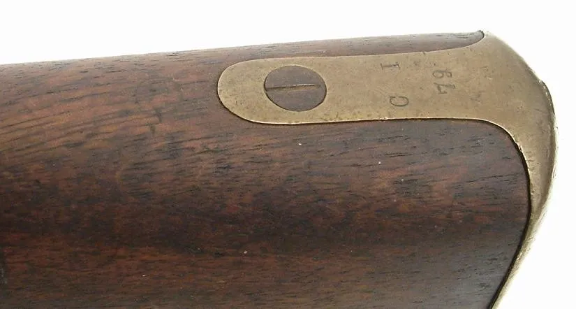 British Enfield 1861 made by Barnett, London. Has gray patina and solid stock. Shows wear. Type used by Confederacy during Civil (al2404)