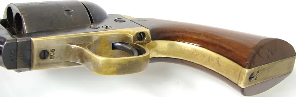 Colt 1871-72 Open-Top .44 Rimfire revolver. Early model with Navy grips and serial number X05. Gun has 93-95% blue. (Very strong (C6741)