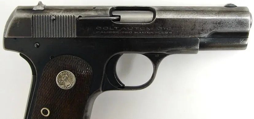 Colt 1908 .380 ACP caliber pistol. Pre-war pocket model in scarce caliber. The slide has most of the blue worn off, but the meta (c4344)