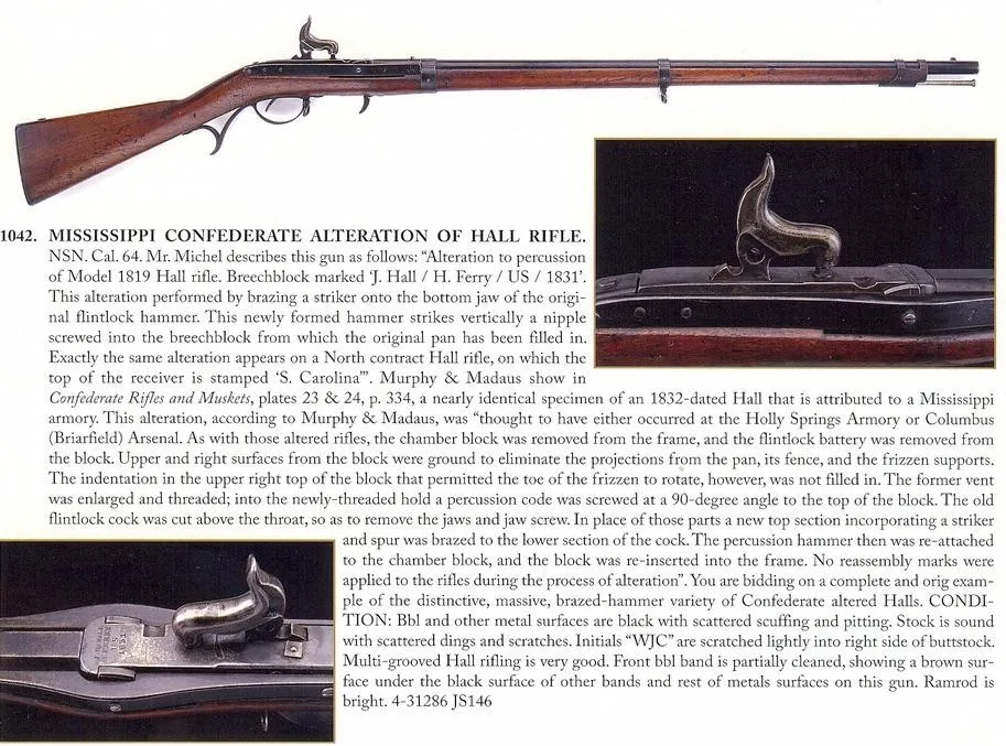Confederate Mississippi Alteration of a Hall rifle. From the Ben Michel collection and pictured in the catalogue. Mr. Michel not (al2197)