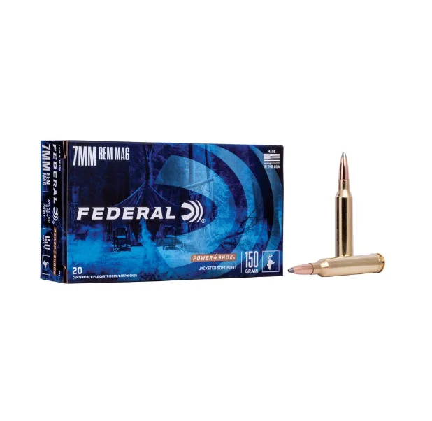 Federal Power-Shok 7mm Remington Magnum Ammo 150 Grain Jacketed Soft Point Box of 20