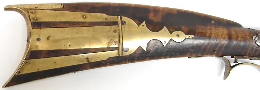Kentucky Style Percussion over/under rifle/shotgun. Unmarked. Nice form and nice patchbox. Attractive over/under. Probably upsta (al1867)