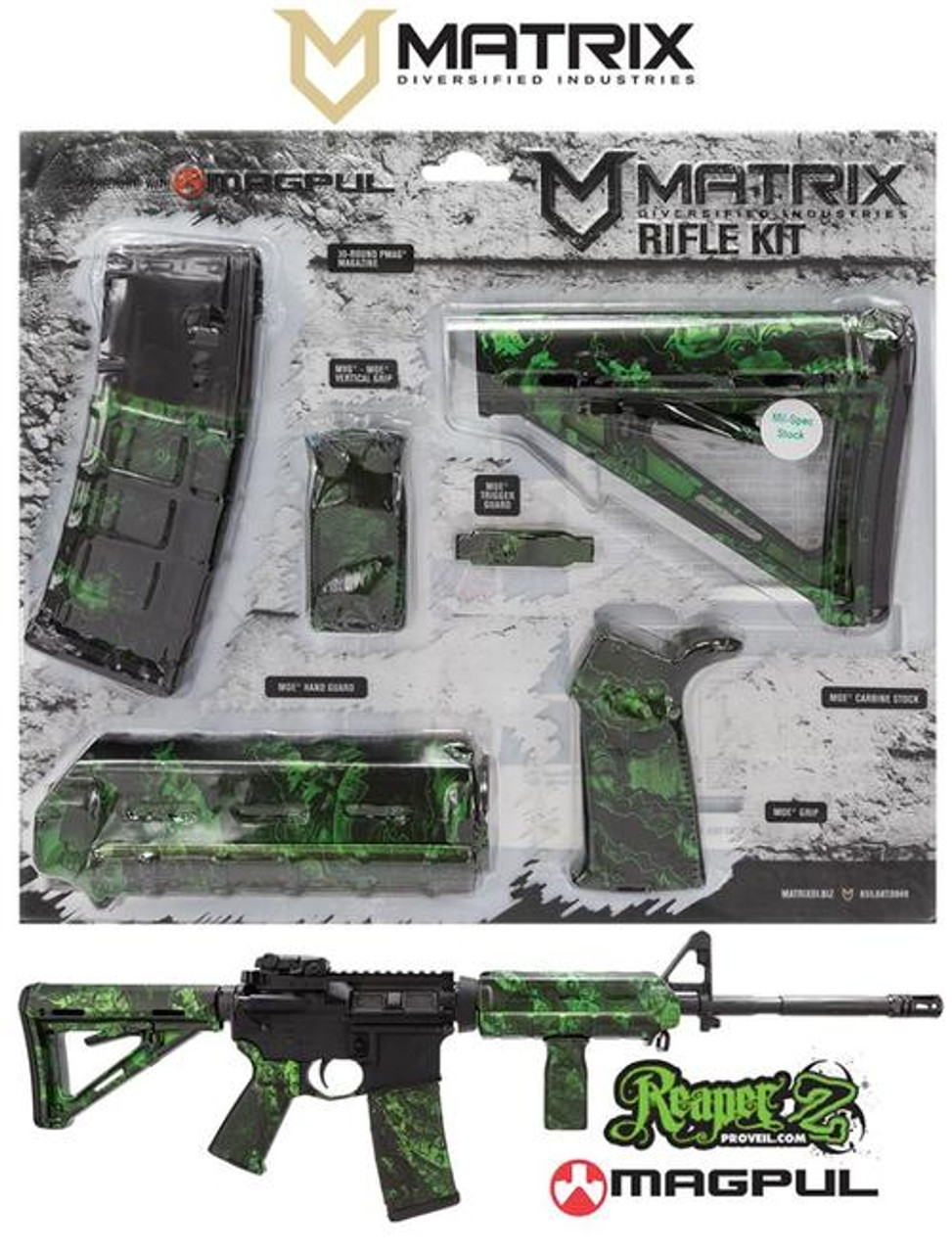 Matrix Diversified Proveil ReaperZ Green Magpul MOE Kit, Poly, AR-15