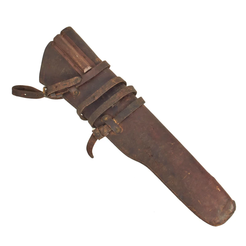 Original U.S. WWII M1 Garand Rifle Leather Jeep Scabbard With Securing Straps by L-F Co – Dated 1941