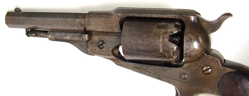 Remington New Model Pocket .31 caliber revolver. 3 1/2″ barrel 3rd type all iron parts. Gun has a blue-brown patina that is more (AH2749)