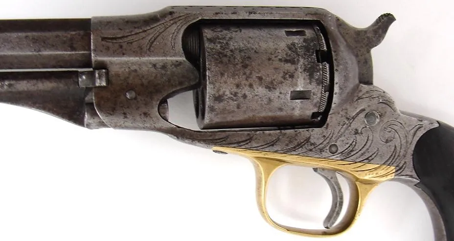 Remington New Police Conversion factory engraved revolver. Very good condition with rosewood grips. Excellent mechanically. Scar (ah1812)