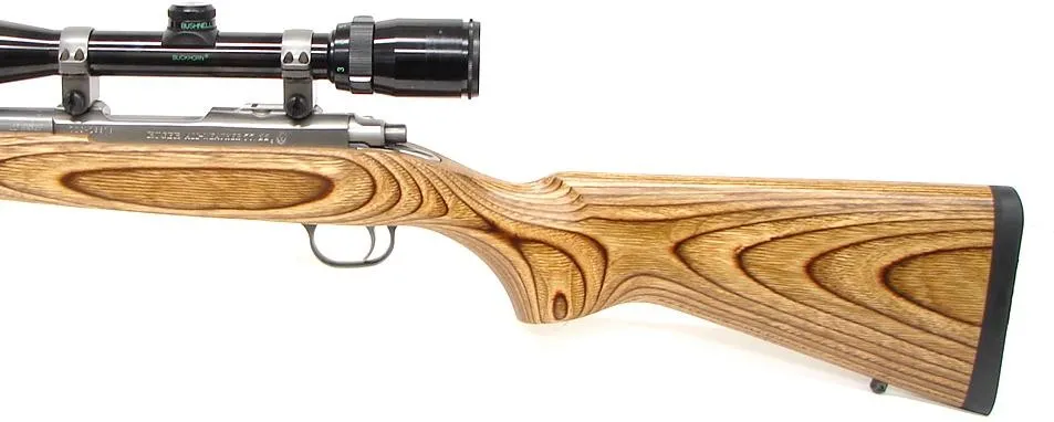 Ruger 77/22 .22 Hornet caliber rifle. Stainless steel bolt action with laminated stock and Bushnell 3×9 scope. In excellent cond (r8952)