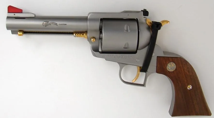 Ruger New Model Super Blackhawk .44 Magnum caliber revolver. Mag-Na-Port special edition with 2-tone nickel finish and elephant (pr10558)