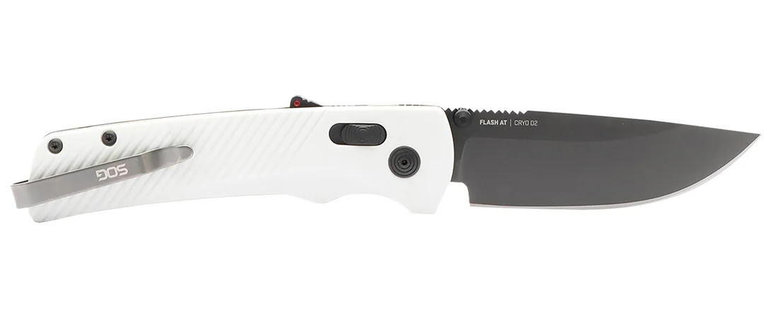 S.O.G SOG11181041 Flash AT 3.45″ Folding Straight Back Plain TiNi Cryo D2 Steel Blade, Concrete Gray Textured GRN Handle
