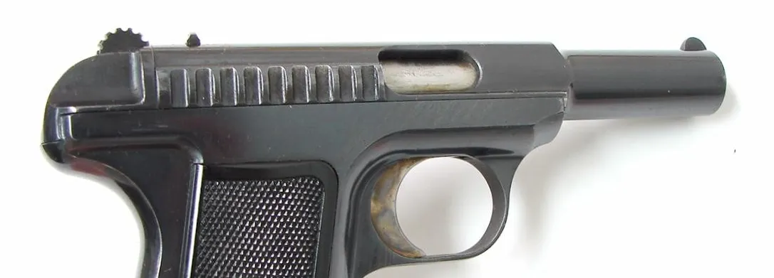 Savage 1907 .32 Auto caliber pistol. Gun has 98% beautiful bright high luster blue. There is a small blemish on the lower left c (PR19029)