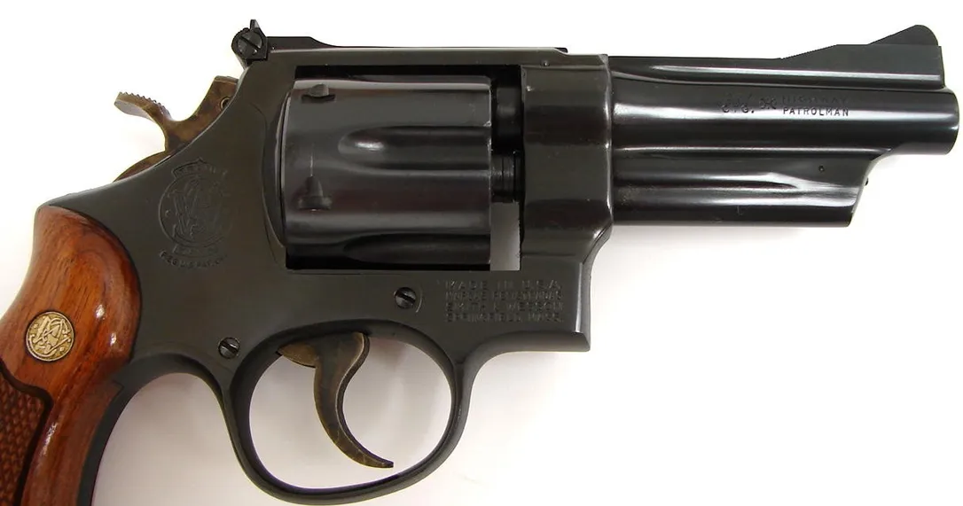 Smith & Wesson 28-2 Highway Patrol .357 Magnum caliber revolver. 4 blue model with pinned barrel and recessed cylinder. 1970s (pr11950)
