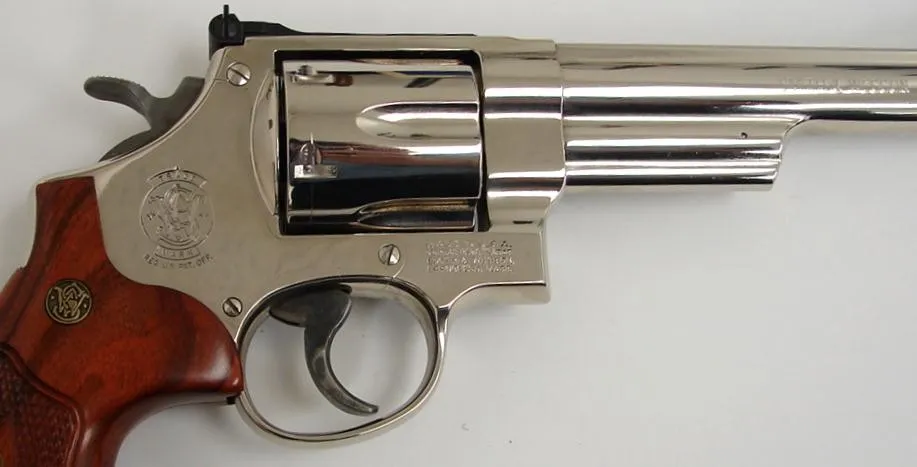 Smith & Wesson 29-10 .44 Magnum caliber revolver. Limited edition model with factory nickel finish, diamond checkered grips and (pr7254)