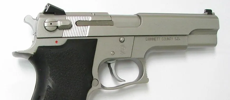 Smith & Wesson 4506 .45 ACP caliber pistol. Full size stainless steel model with Gwinnett County Sheriffs department markings (pr21099)