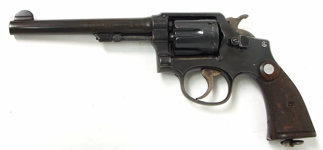 Smith & Wesson Military & Police 38 S&W caliber revolver. 1939 era gun sold to England at the start of WWII. Matching serial num (pr16159)