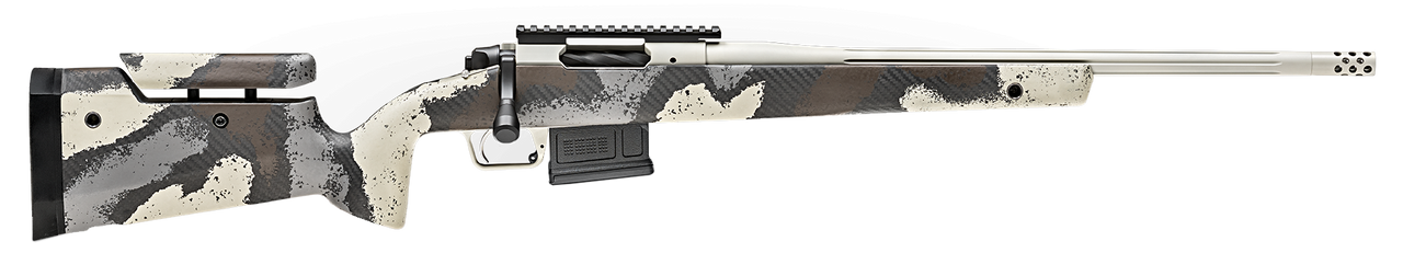 Springfield Model 2020 Waypoint 308 Win, 20″ Fluted Stainless Barrel, SA Radial Brake, Tan, Desert Verde Cerakote, Ridgeline Camo Adj Carbon Fiber Stock M-LOK, TriggerTech Adj Trigger, AICS 5rd Mag