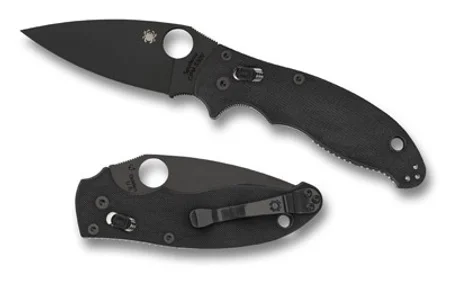 Spyderco C101GPBBK2 Manix 2 3.37″ Folding Plain Black DLC CPM S30V SS Blade/Black Bi-Directional Texturing G10 Handle Includes Pocket Clip