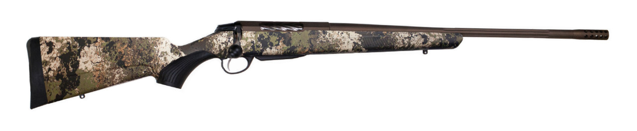 Tikka T3x Lite7mm Rem Mag, 24.38″ Fluted Barrel, 1:9.5 Twist, Threaded 5/8×24, Veil Wideland Camo, Cerakote Barrel and Action, Burnt Bronze Color, 1 Mag, Includes Matching Muzzle Brake, 3rd