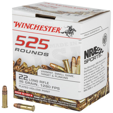 Winchester Usa Pistol, .22 Long Rifle, Copper Plated Hollow Point, 36 Grain, 525 Rounds